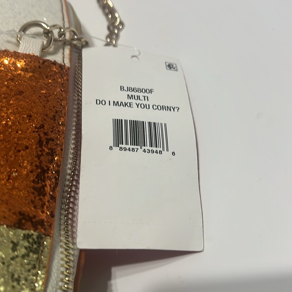 Betsey Johnson Do I Make You Corny? glittery candy corn shaped purse with chain. - Picture 16 of 16